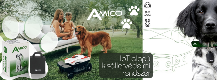 Kutyás szemléltető banner az amico kisállatvédelmi rendszerről