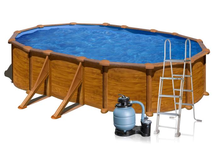 Fluidra - Fa mintázatú fémpalástos medence szett | 500 x 300 x 132 cm külső merevítő lábbal
