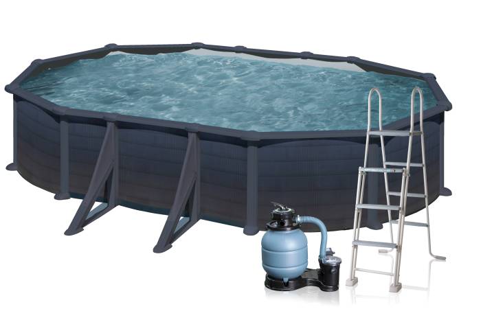 Fluidra - Grafit fémpalástos medence szett | 610 x 375 x 132 cm külső merevítő lábbal