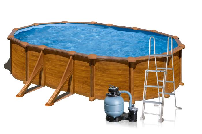 Fluidra - Fa mintázatú fémpalástos medence szett | 610 x 375 x 132 cm külső merevítő lábbal