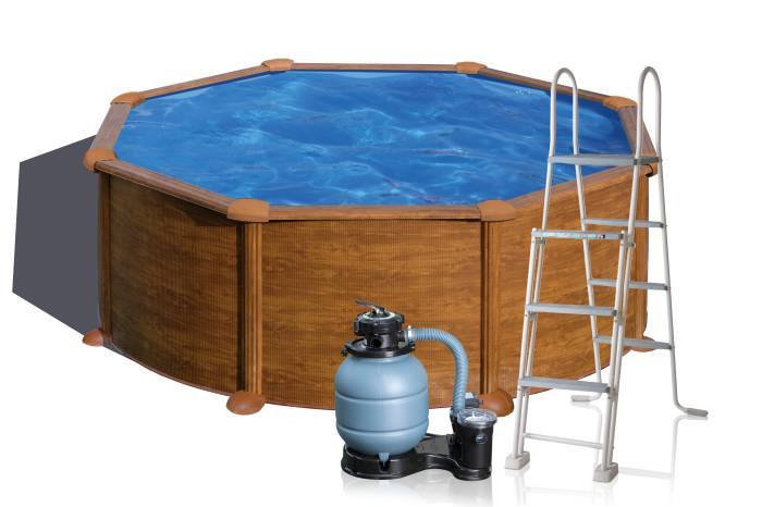 Fluidra - Fa mintázatú fémpalástos medence szett | 460 x 132 cm kör 