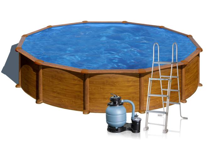 Fluidra - Fa mintázatú fémpalástos medence szett | 550 x 132 cm kör 