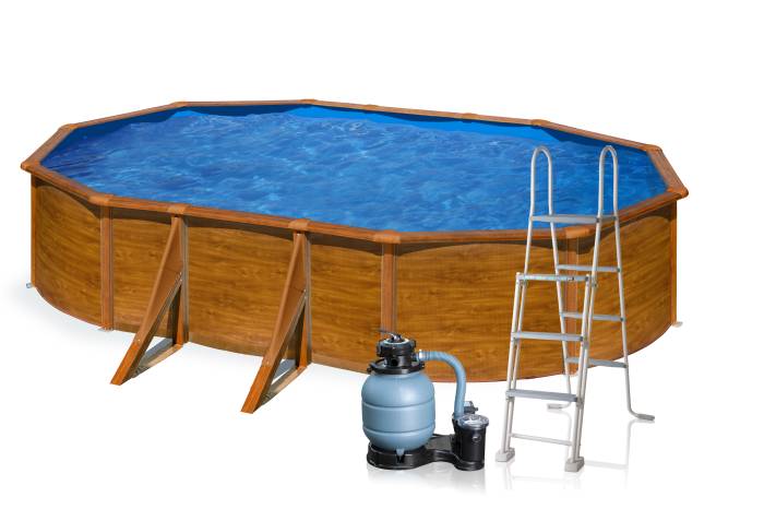 Fluidra - Fa mintázatú fémpalástos medence szett | 500 x 300 x 120 cm külső merevítő lábbal