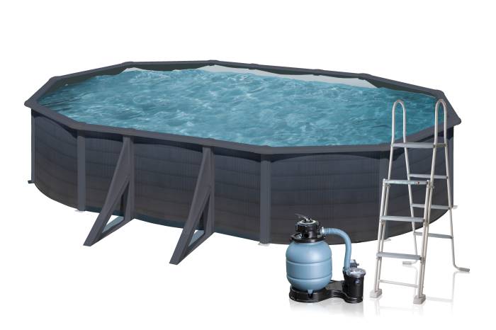 Fluidra - Grafit fémpalástos medence szett | 610 x 375 x 120 cm külső merevítő lábbal