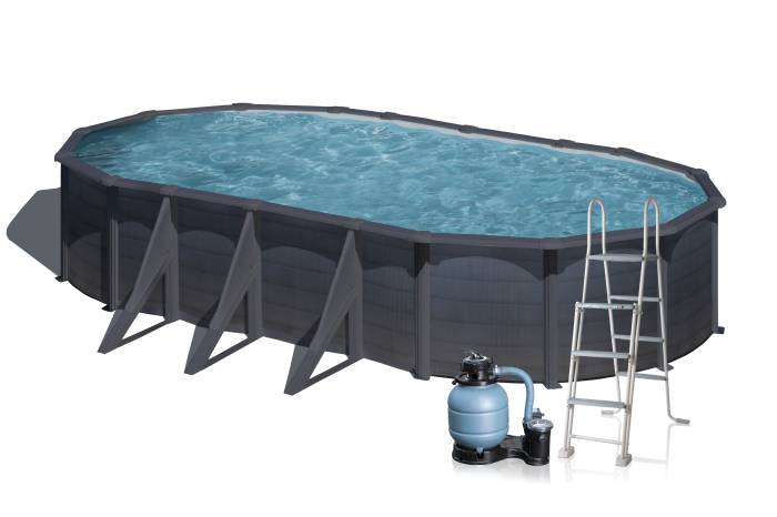 Fluidra - Grafit fémpalástos medence szett | 730 x 375 x 120 cm külső merevítő lábbal