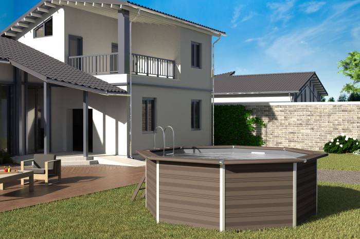 WPC kompozit medence szett | 410 x 124 cm kerek