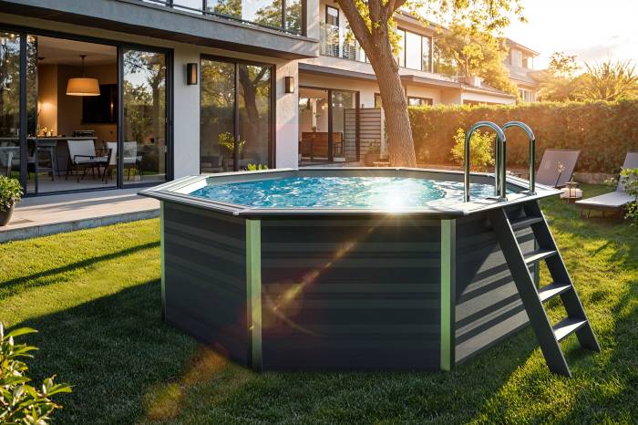 WPC kompozit medence szett | 410 x 124 cm kerek